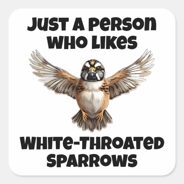 White throated sparrow with wings open square sticker (Front)