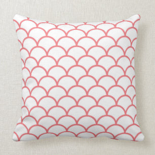 White Throw Pillow with coral scallops