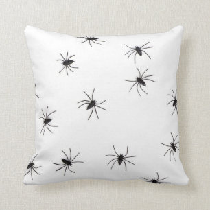 White Throw Pillow with Spiders