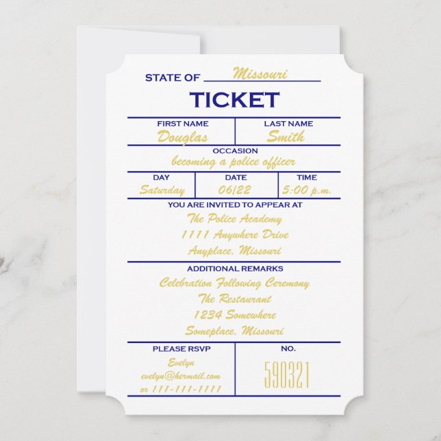 White Ticket Police Graduation Invitations (Front)