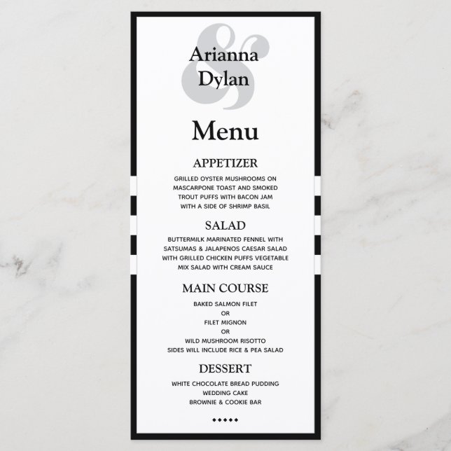 White Tie Affair Menu (Front)