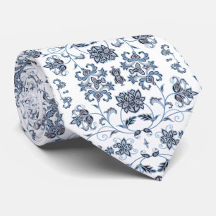 White tie decorated in blue