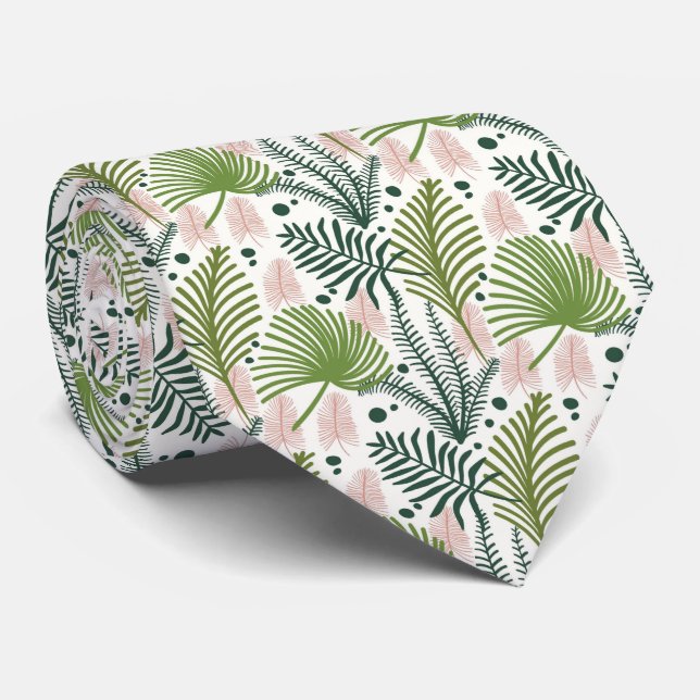 White Tie w/Light and Dark Green Tropical Leaf (Rolled)