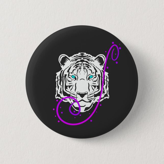 White Tiger 6 Cm Round Badge (Front)