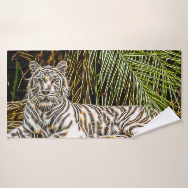 White Tiger Abstract Print Lumbar Cushion Bath Towel (Bath Towel)