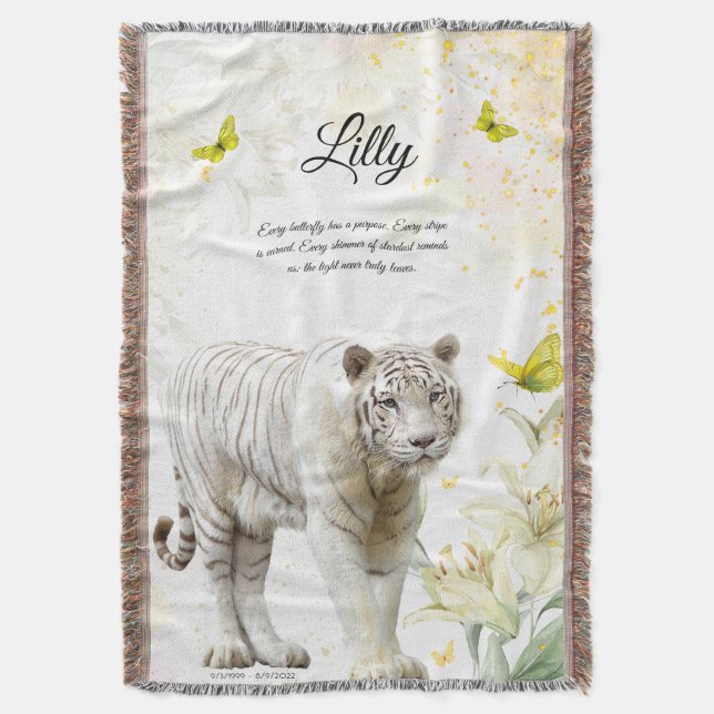 White Tiger and Lilies Throw Blanket (Front Vertical)