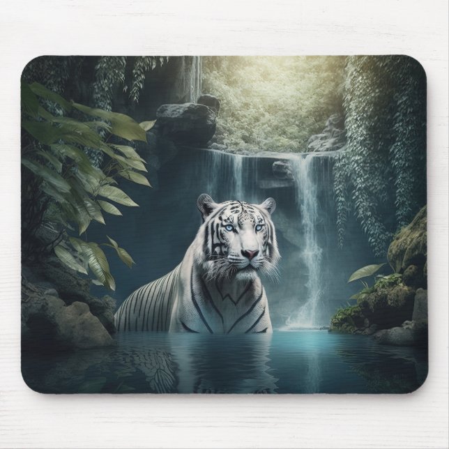 "White Tiger and Waterfalls" Mouse Pad (Front)