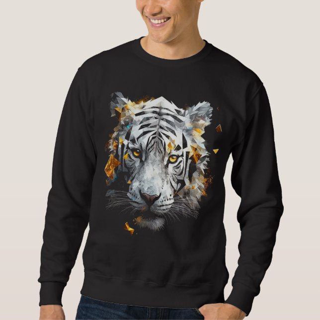 White Tiger - Art Animal Motif Tiger Sweatshirt (Front)