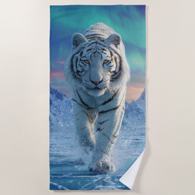 White Tiger Beach Towel – Arctic Ice Power (Front)