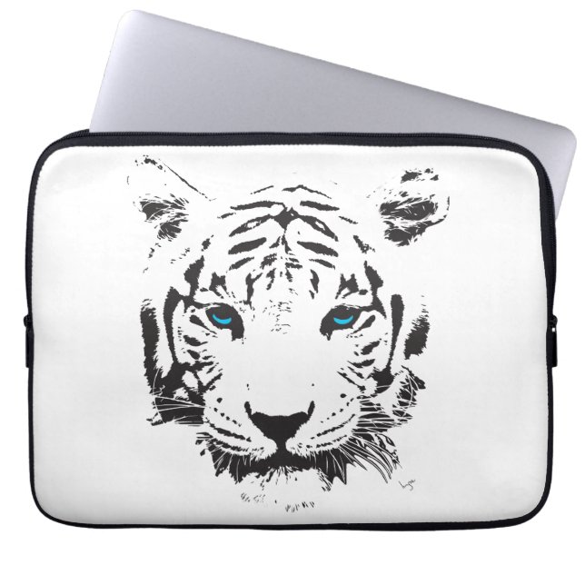 White Tiger Blue Eyes Graphic Laptop Sleeve (Front)