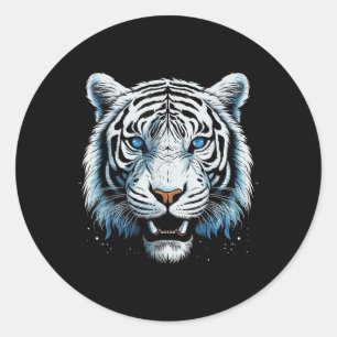 White Tiger Blue Eyes Wild Cat Animal  Classic Round Sticker