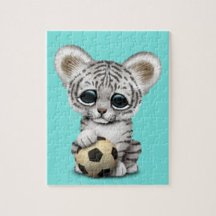 White Tiger Cub With Football Soccer Ball Jigsaw Puzzle