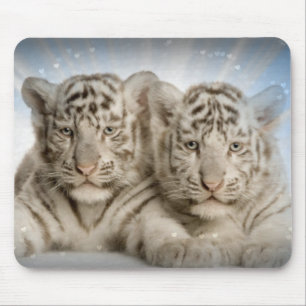 White Tiger Cubs Mouse Pad