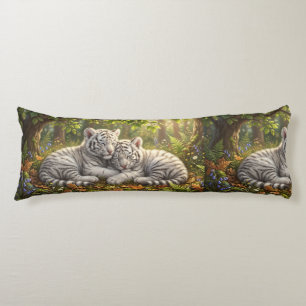 White Tiger Cubs Resting in an Enchanted Woodland Body Cushion