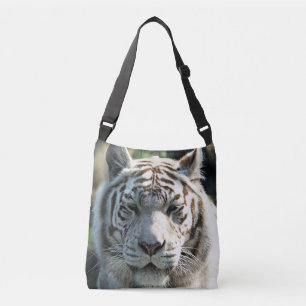 White Tiger Face in Soft Brown Markings Crossbody Bag