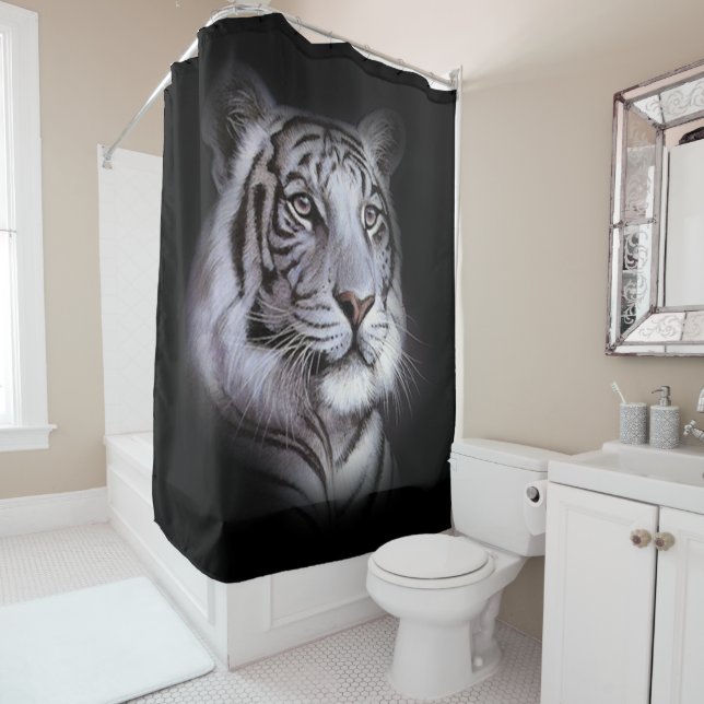 White Tiger Face Shower Curtain (In Situ)