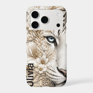 White Tiger Floral Art with Blue Eyes