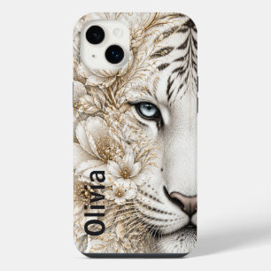 White Tiger Floral Art with Blue Eyes iPhone 14 Plus Case