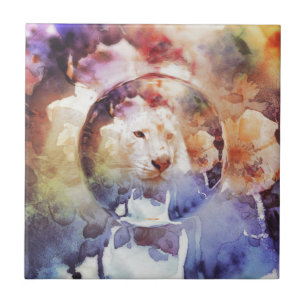White Tiger Floral Bubble Grunge Tile