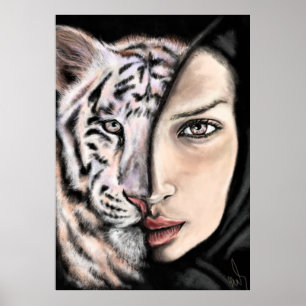 White Tiger Girl - Emotion Poster - Painting Art