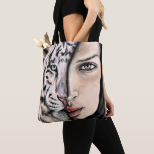 White Tiger Girl - Emotion Tote Bag - Painting