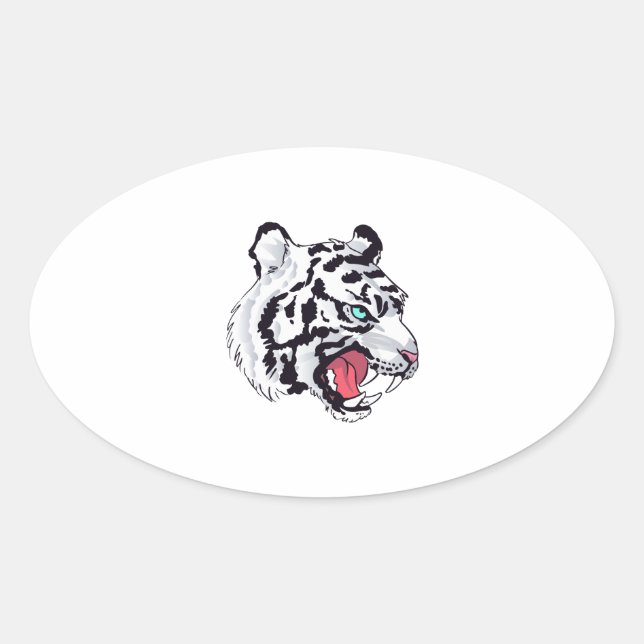 WHITE TIGER GROWL OVAL STICKER (Front)