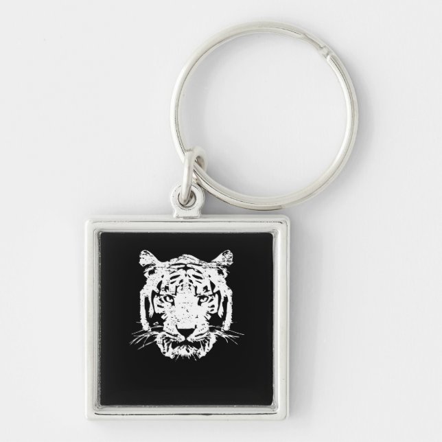 White Tiger Head Wild Cat Lover Zoo Animal Gifft Key Ring (Front)