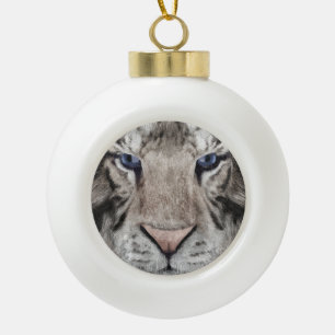 White Tiger Head Wildlife Aesthetic Ceramic Ball Christmas Ornament