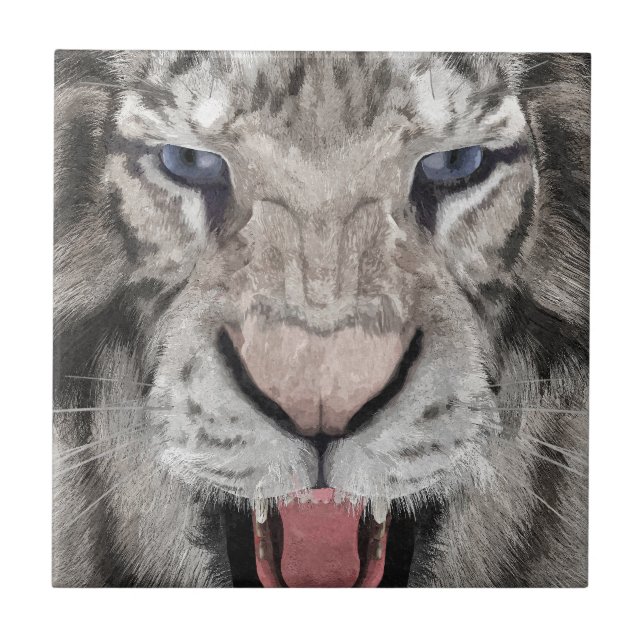 White Tiger Head Wildlife Aesthetic Ceramic Tile (Front)