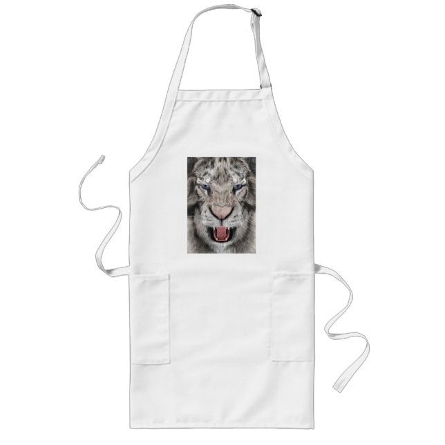 White Tiger Head Wildlife Aesthetic Long Apron (Front)