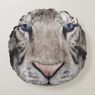 White Tiger Head Wildlife Aesthetic Round Cushion