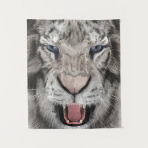 White Tiger Head Wildlife Aesthetic Tapestry