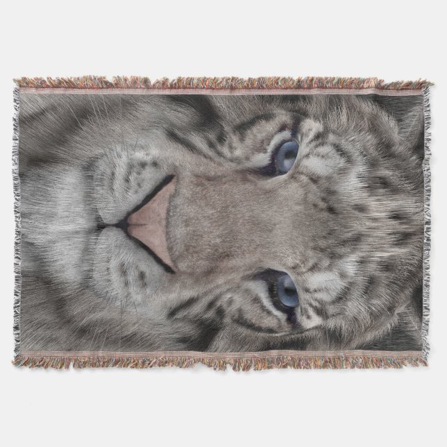 White Tiger Head Wildlife Aesthetic Throw Blanket (Front)