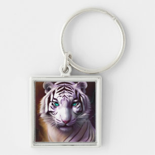 White Tiger Head with Mesmerising Eyes Key Ring