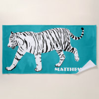 White Tiger Illustration on Teal Personalised