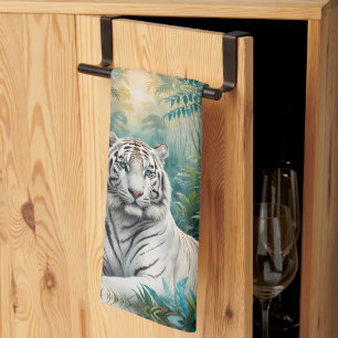 White Tiger in a Blue Green Jungle Tea Towel