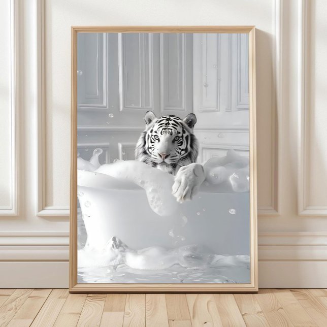 White Tiger in Bathtub Art Print Cheetah Poster Ba (Creator Uploaded)