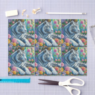 White Tiger in Forest w/Flowers Decoupage Tissue Paper