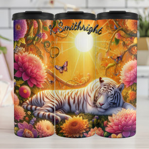 White Tiger in Ocean Waves Thermal Tumbler
