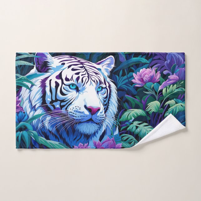 White Tiger in purple flowers  Bath Towel Set (Hand Towel)