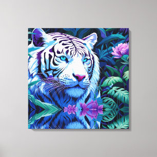 White Tiger in purple flowers Canvas Print