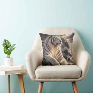 White Tiger in Snowy Mountains – Majestic Wildlife Cushion