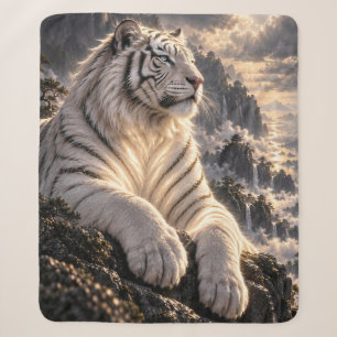 White Tiger in Snowy Mountains – Majestic Wildlife Sherpa Blanket