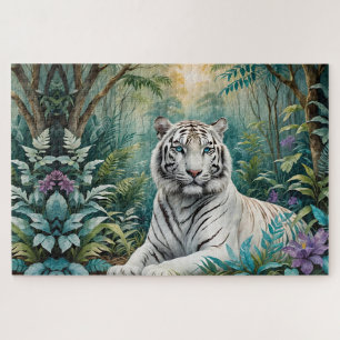 White Tiger Jungle Flora Jigsaw Puzzle