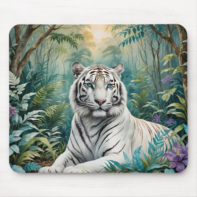 White Tiger Jungle Flora Mouse Pad (Front)