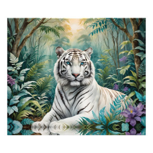 White Tiger Jungle Flora Photo Print