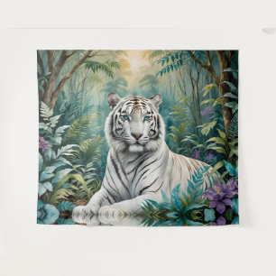 White Tiger Jungle Flora Tapestry