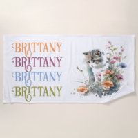 White Tiger Kitten in Flowers Monogram