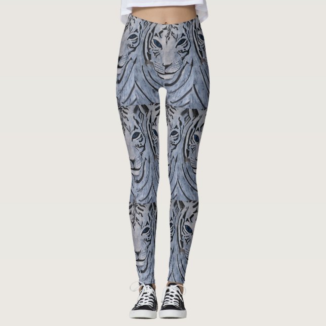 WHITE TIGER LEGGINGS BY PAULA REILLY. (Front)
