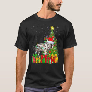 White Tiger Lighting Xmas Tree Santa White Tiger C T-Shirt